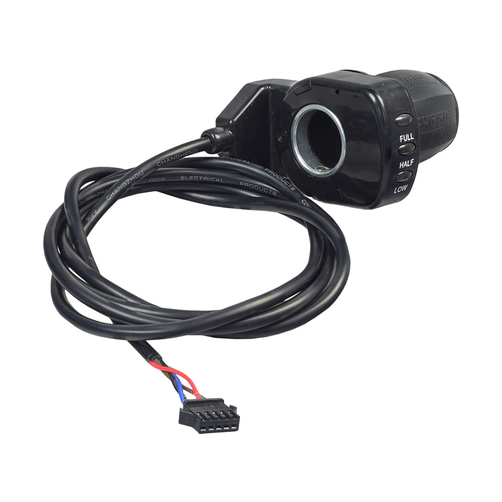 Currie 36 Volt 5 Pin Twist Grip Diagnostic Throttle for Schwinn, GT, IZIP, eZip, and Mongoose scooters, featuring a black device with an attached cable, suitable for electric scooters.