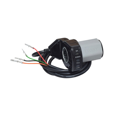 Razor Variable Speed 4-Wire Twist Grip Throttle for Razor Mini Chopper, All Versions, showing close-up of electrical wires with metal ends, black cable, and built-in battery level indicator.