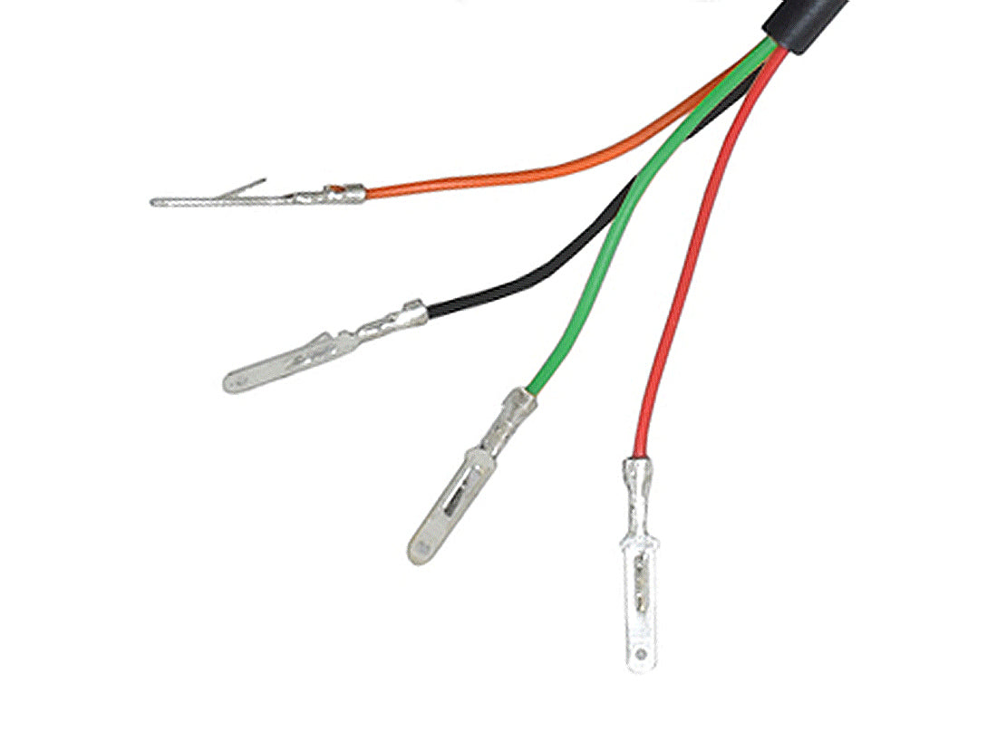 Razor Variable Speed 4-Wire Twist Grip Throttle with 48 Wires, featuring several close-up wires with metal end pieces for easy installation into existing plastic connectors.