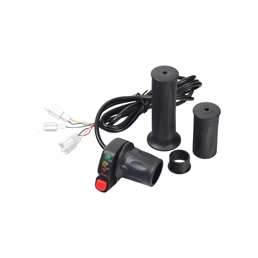 36 Volt 6-Pin Twist Grip Throttle with On/Off Button for the Monster Moto Classic 1000w (MM-E1000), featuring a black device with a red button, wires, and handlebar grips.