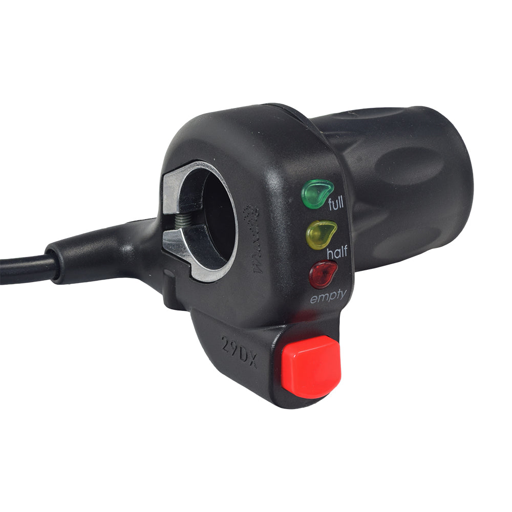 36 Volt 6-Pin Twist Grip Throttle with On/Off Button for the Monster Moto Classic 1000w (MM-E1000), featuring black handlebars with a prominent red button and accompanying grips.