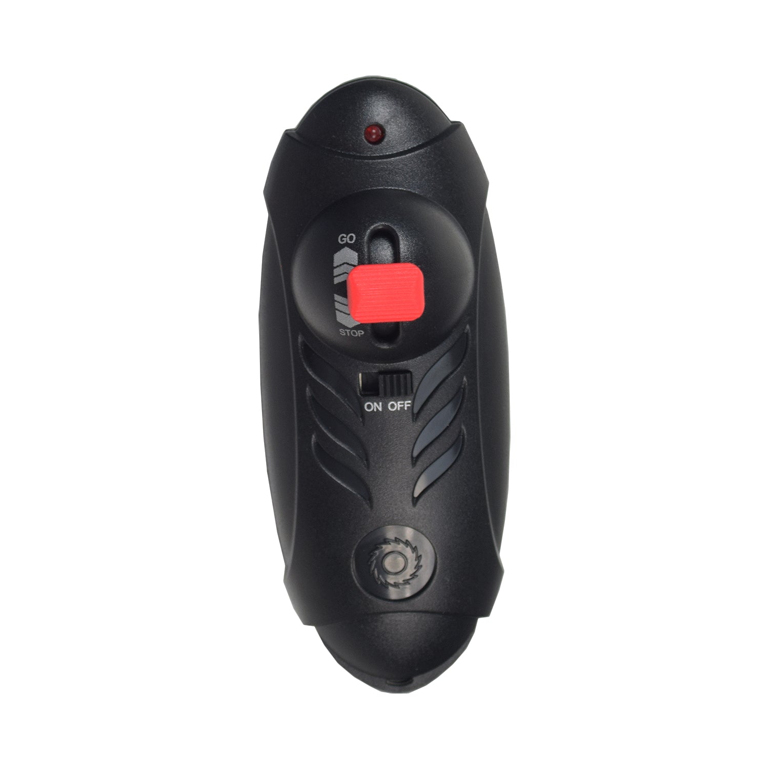 Hand Control for the RazorX DLX Electric Skateboard: A black remote control with a prominent red button on its surface, designed for wireless operation and powered by two AAA batteries.