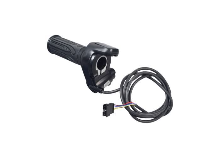 6-Wire Hand Throttle for the Gyroor C3 Electric Bike with twist-grip control, visible LED display showing battery level, and a cruise control button, connected by a cable.