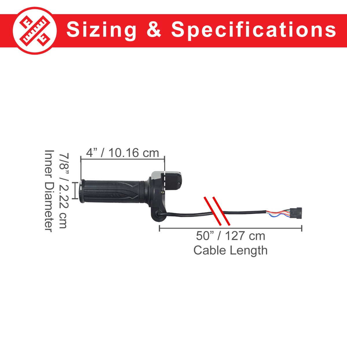 6-Wire Hand Throttle & Grip Set for the Jetson® Bolt Folding Electric Bicycle, showing a black handle with an attached wire, twist-grip hand control, and LED display for battery level.