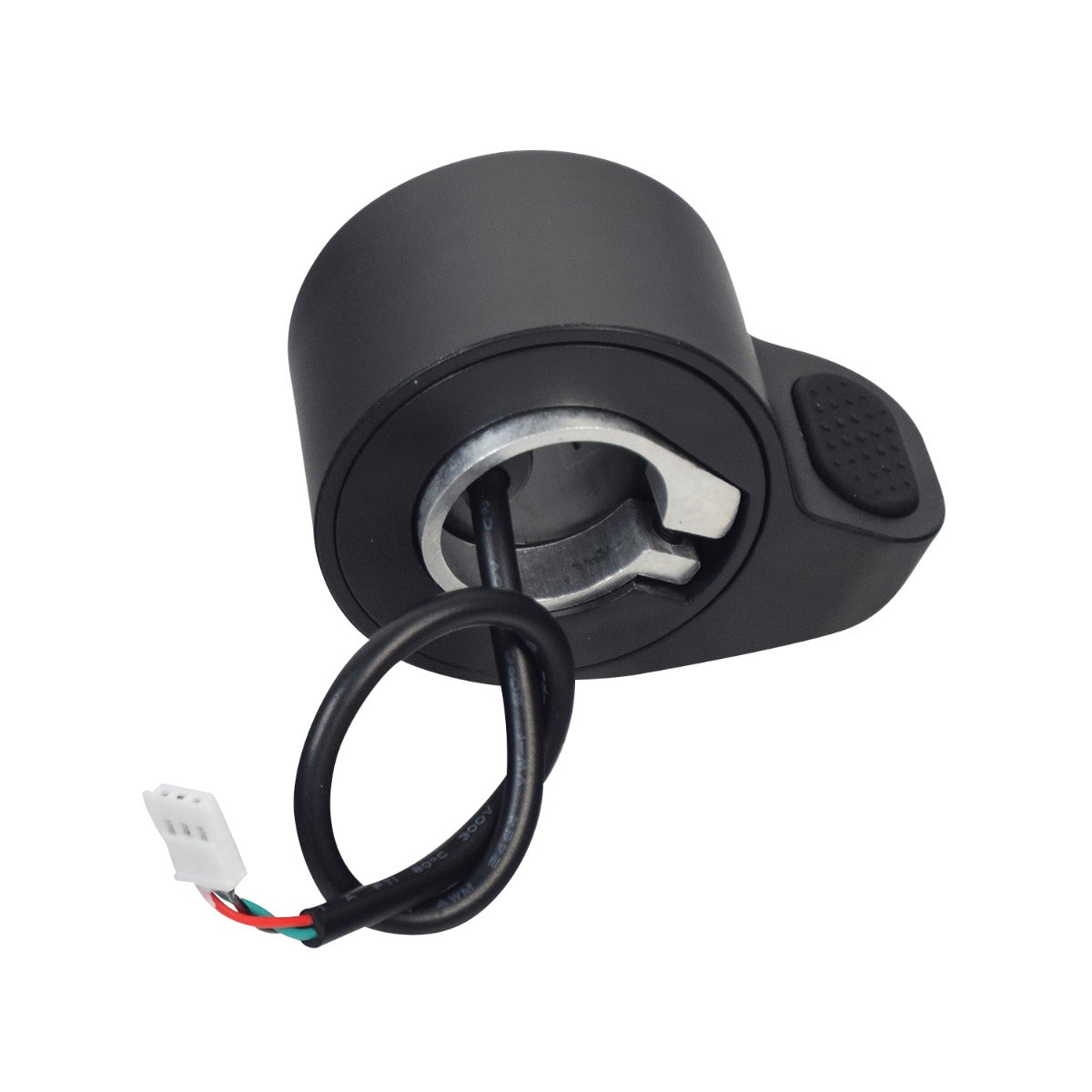 3-Wire Thumb Throttle for Hover-1 Alpha & Journey Folding Electric Scooters with a black device, attached wire, and textured thumb pad, providing a secure grip for enhanced safety and convenience.