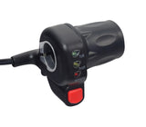 6-Wire Twist-Grip Throttle for the Razor Rambler 16 Electric Mini Bike (Version 1+), featuring a black handlebar with red buttons and a built-in battery level indicator.