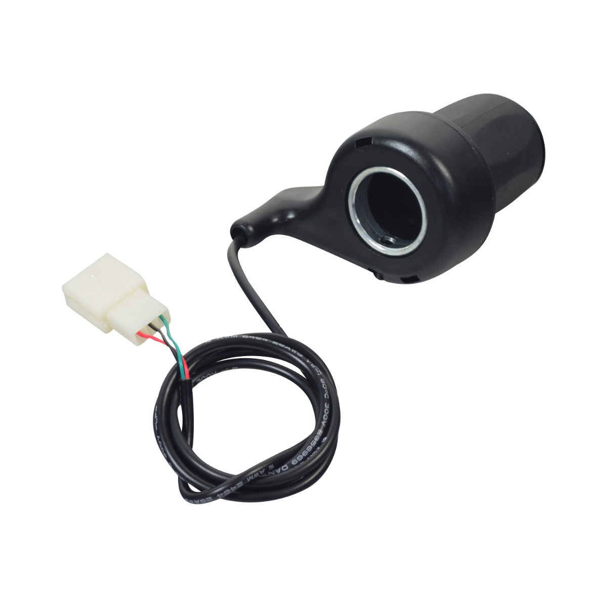 36 Volt Variable Speed 3-Wire Twist Grip Throttle for the Hover-1 H1 TRAK Electric Dirt Bike, featuring a black twist-grip, connected wire, and a white 3-pin connector for easy installation.