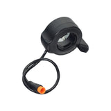 Thumb Throttle for the ANCHEER 26 350W Electric Mountain Bike, featuring a black circular design with attached cord and thumb pad, complete with a 9-3/8 wiring harness and 3-prong connector.