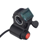 Thumb Throttle with On/Off Switch & Speedometer for Electric Bikes & Scooters, featuring a digital display, red button, and black cable. Designed for 7/8 handlebars with a 70 wire harness.