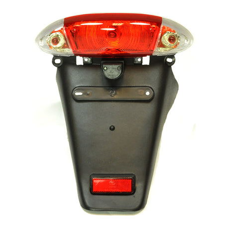 Taillight for the Baja Sun City SC150 150cc Scooter, featuring a complete rear light assembly with lenses, bulbs, and connector, pre-mounted on the mudguard.