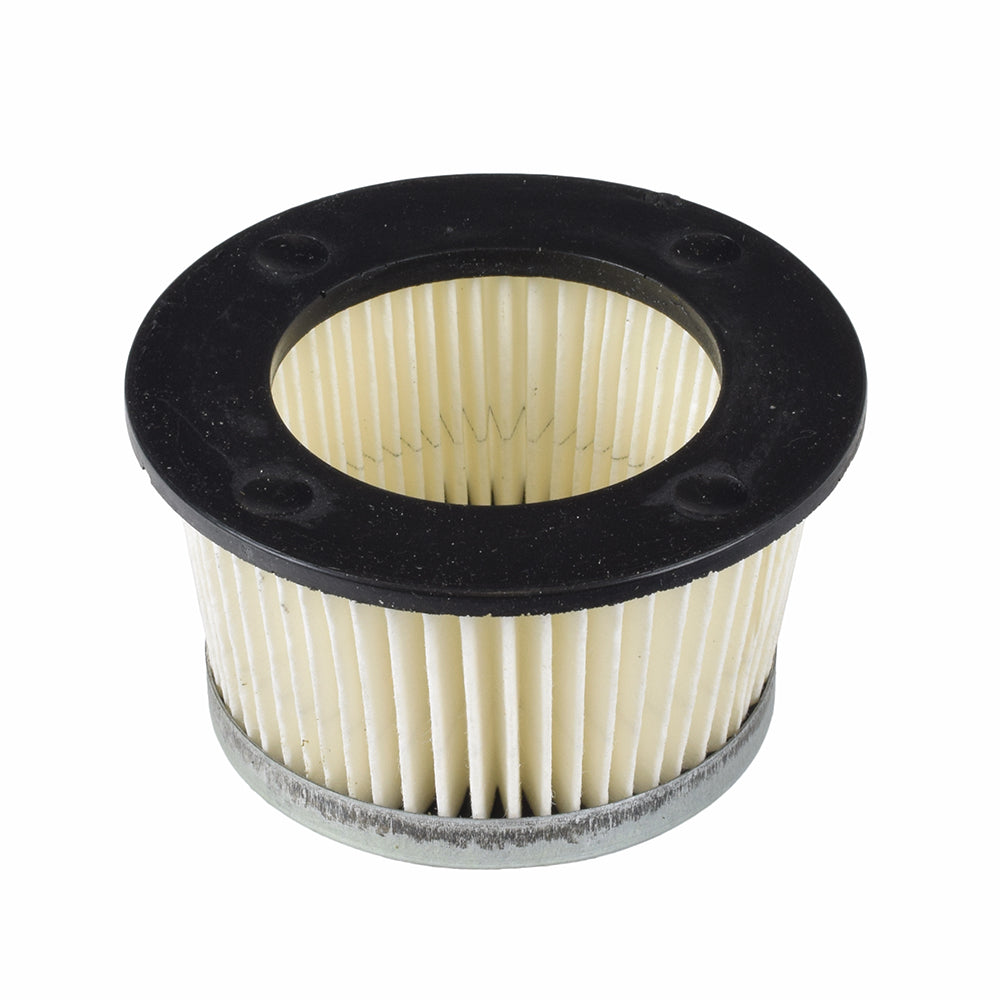 Air Filter (30727) for Tecumseh H30, H70, HH60, HH70, & V70 Engines shown close-up as a round, black and white filter within a metal container.