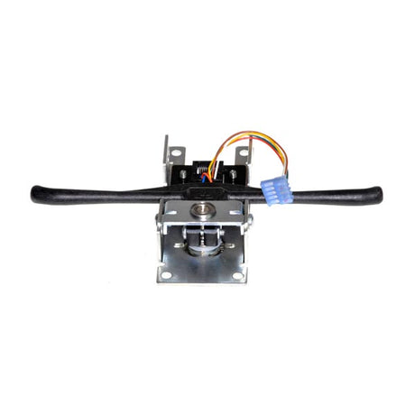 Throttle Potentiometer Assembly for Amigo Mobility Scooters with Touchtron Enclosure Assemblies; close-up of a small metal device with a black handle and 5 pin connector.