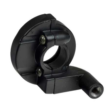 Throttle Cable Housing for the Baja Dirt Runner 70 (DR70) & 90 (DR90) Dirt Bikes, black metal object with a hole, integral for connecting throttle cable, handlebar grip, and on/off switch.