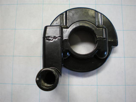 Throttle Cable Housing for Baja DR70 and DR90 Dirt Bikes shown as a black metal object with a central hole, placed on graph paper for measurement clarity.