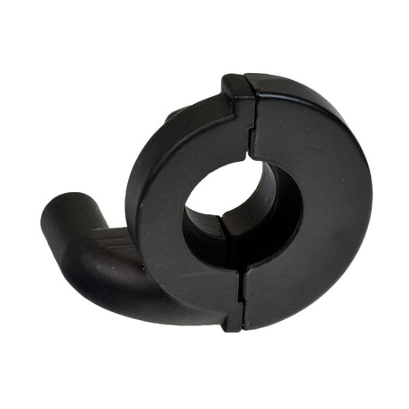 Throttle Cable Housing for the Tomberlin Firehawk 6.0 Hp Mini Bike, shown as a black plastic object with a hole, used to connect the throttle cable, handlebar grip, and on/off switch.