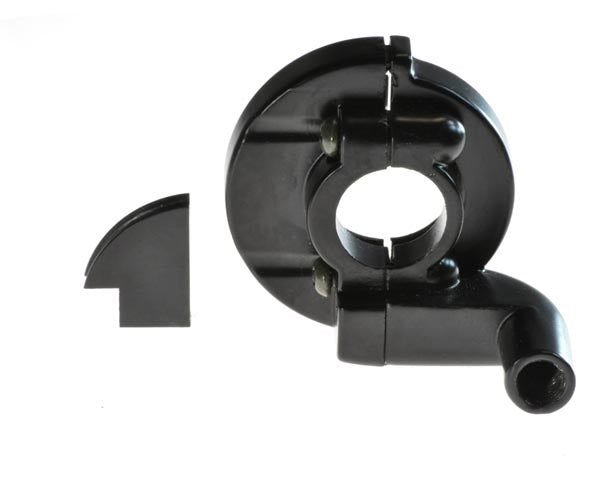 Throttle Cable Housing for Baja Motorsports, Coolster, & Motovox Dirt Bikes: A black plastic object with a circular hole, designed for universal compatibility with various small engine-sized dirt bikes.