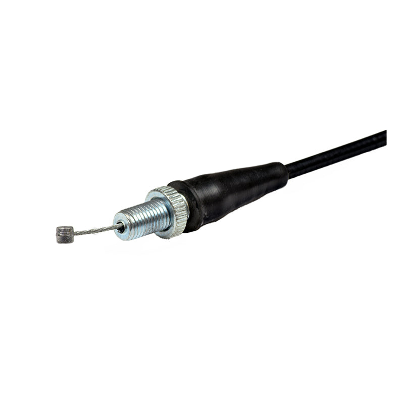 Throttle Cable for the Motovox MVX70 70cc Pit Bike, featuring a close-up of a black rubber handle with a metal cap, and the cable extending 25 inches along the black sleeve.