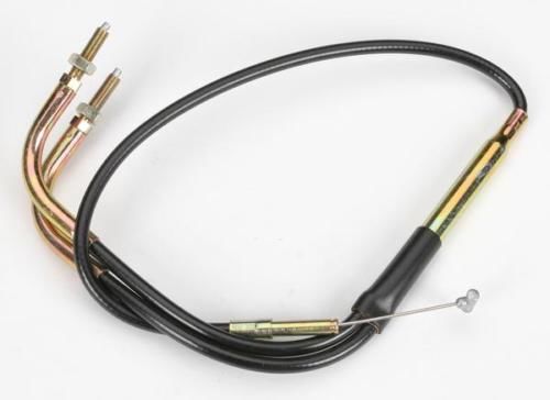 Throttle Cable for Polaris Colt Snowmobiles (1975-1977) featuring a black cable with a black handle and needle, designed to replace damaged throttle cables for optimal carburetor function.