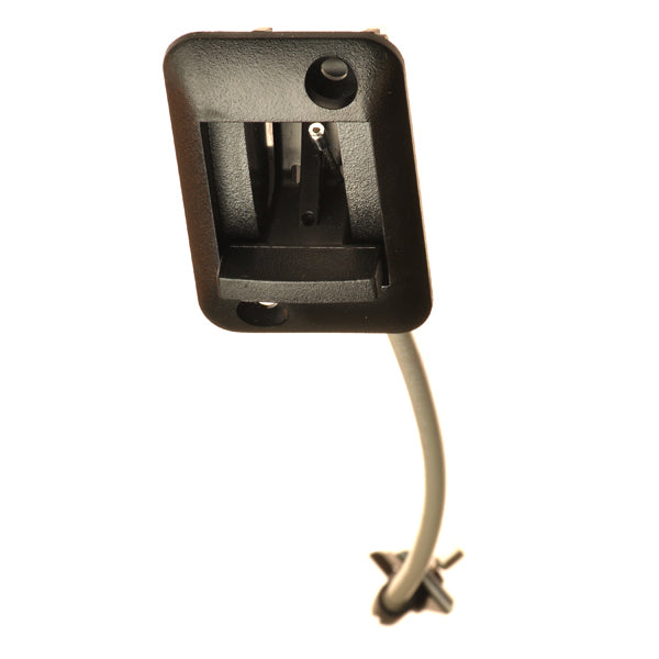 Tiller Adjustment Lever Assembly with 11 Cable and Spring Clip for Pride Celebrity 2000 (SC4400), Legend (SC3000), and Legend XL (SC3450), featuring a black rectangular object and a wire, alongside a small screwdriver.