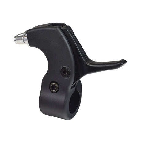 Throttle Lever for BladeZ & Tanaka Gas Powerboards featuring a compact black and silver metal design, ideal for 2-finger control, and compatible with standard 7/8 handlebars for easy installation.