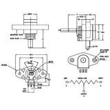 5K Ohm Throttle Potentiometer (Throttle Pot) for the Pride Laser, Legend, and Maxima, shown as a detailed technical drawing of the device's mechanical components and mounting configuration.