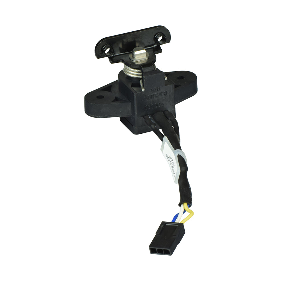 Throttle Pot Assembly for the Go-Go Elite Traveller and Ultra X mobility scooters, showing a black electrical device with wires, a plug, and a close-up of a white tag.