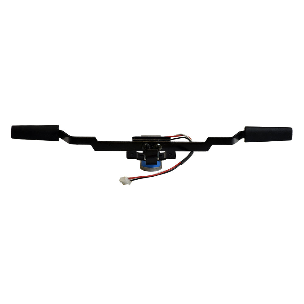 Throttle Potentiometer for the Invacare Zoom (HMV 300) / Buzz (HMV R17) showing a black handlebar with black wires and a blue and white motor, including the harness, spring, and wig-wag lever.