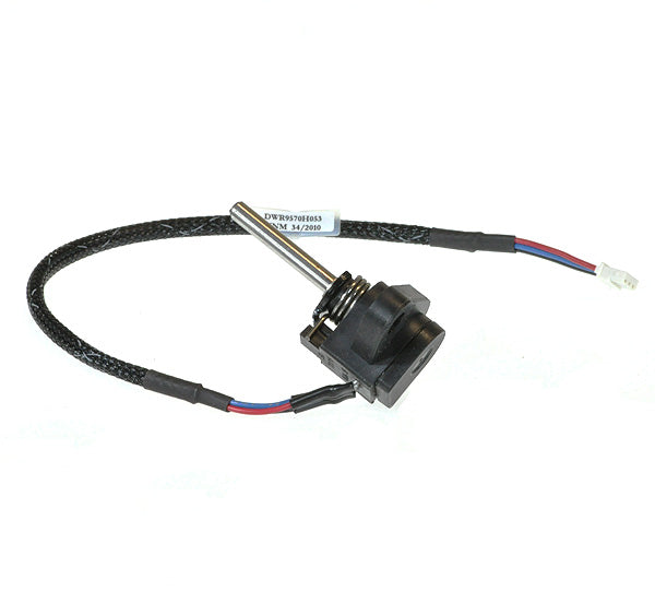 Throttle Pot Assembly for Pride Boxster, Victory, Victory XL, and Vista Scooters, showing a close-up of the black electric motor with connected electrical wiring, heat-shrink tubing, and mounting hardware.