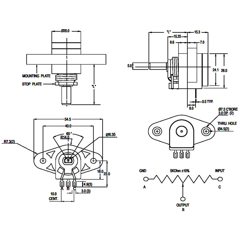 Throttle Pot Assembly for Pride Boxster, Victory, Victory XL, and Vista Scooters. Detailed technical drawing showing mechanical components including throttle potentiometer, mounting bracket, spring, and 3 pin wiring harness.