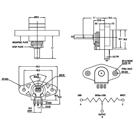 Throttle Potentiometer for Pride Celebrity (SC4000/SC4400) and Cyclone (SPSC4000/SPSC4400) mobility scooters, depicted in a technical schematic with detailed mechanical component drawings and labeled sections.