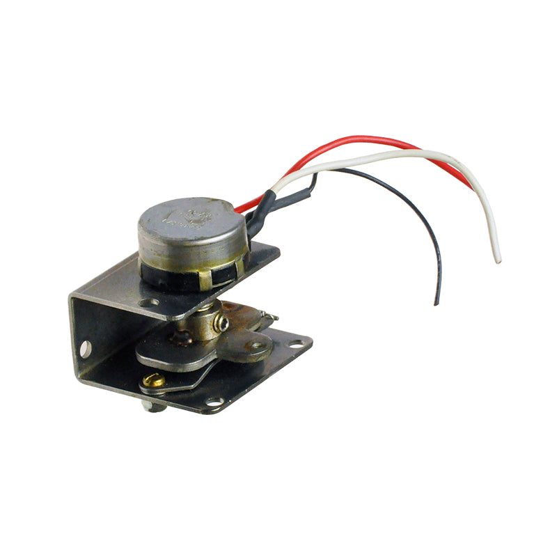 Throttle Potentiometer for the Rascal 255, showing a small metal device with attached wires, essential for smooth scooter operation. Close-up reveals intricate electrical wiring crucial for controlling throttle response.