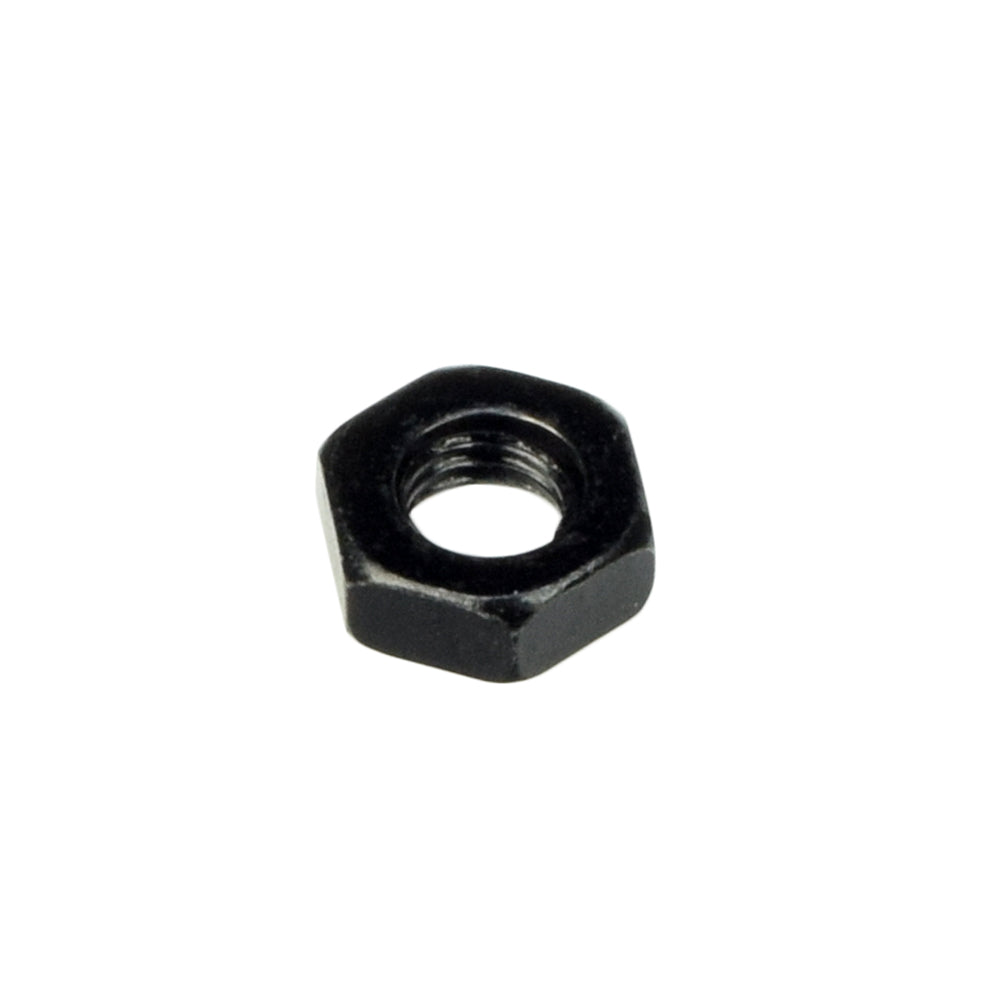 M8-1.25 Tie Rod Nut for 4-Wheel Go-Go & Pride Scooters, a close-up of a black nut with a central hole designed for opposite threads, essential for secure tie rod attachment in mobility scooters.