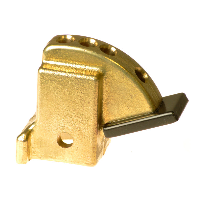 Tiller Block for the Pride Wrangler (PMV600), a robust gold metal component with multiple holes, designed for enhancing the ATV-like mobility vehicle.