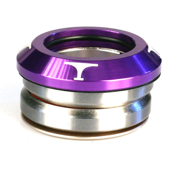 Titen Headset for Kick Scooters, featuring a sleek purple and silver design with a white logo, shown in a close-up view highlighting the precision metal components.