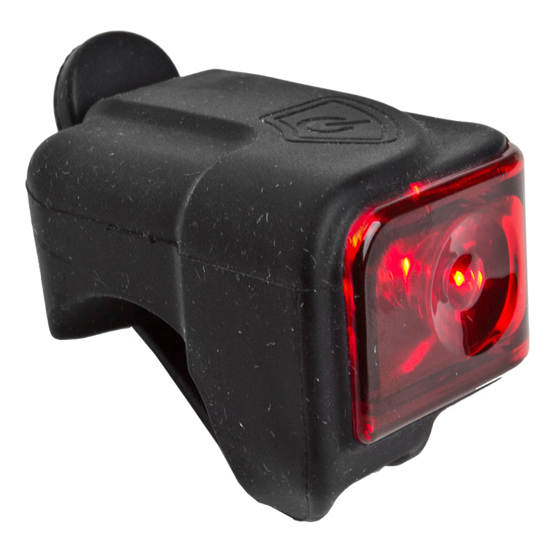 TL-L106 USB Taillight close-up showing a black bike light with a prominent red light, designed for rear safety on bicycles and scooters.