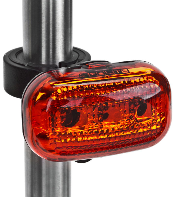 Close-up of the TL-L340 LED Taillight, showcasing the cylindrical metal casing with a bright red light, designed for enhanced visibility and safety on bicycles and scooters.