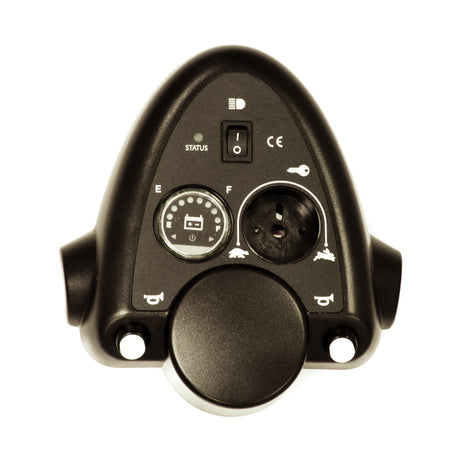 Top Console Assembly for the Pride Revo (SC63/SC64), featuring buttons, dials, battery gauge, horn, light switch, and bulb, essential for controlling and operating the Revo scooter.