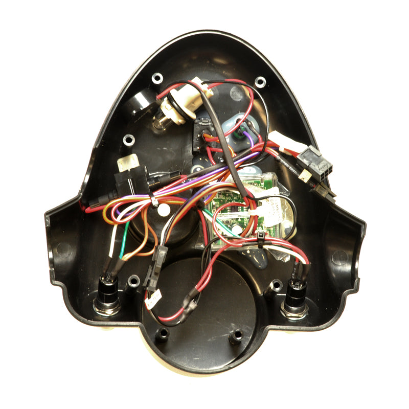 Top Console Assembly for the Pride Revo (SC63/SC64) featuring a black plastic casing with visible wiring connections, ready for installation with battery gauge, horn, light switch, and bulb included.