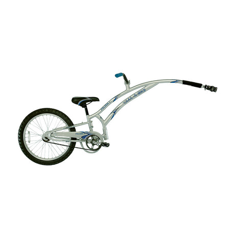 Trail-A-Bike Original Compact Folding Trailer Bike with long handlebar, visible wheels, and a folding frame designed for young riders aged three to five for added safety and durability.