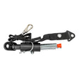 Trailer Hitch Assembly for Trailer Tot Bike Trailers, featuring a black strap with a metal spring connector and a close-up of the durable quick-release pin shackle for secure attachment.