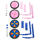 Training Wheels for 16 - 20 Bicycle Wheels, featuring durable plastic with colorful designs, including Blue Flames and Pink Flowers, ideal for helping young riders gain balance and confidence.