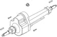 Transaxle Assembly for Invacare Lynx L-3X depicted in a detailed black and white mechanical drawing, showcasing the transaxle, axle keys, and mounting bolts essential for motor attachment.