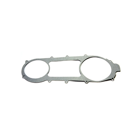 Transmission Cover Gasket for 150cc GY6 Engines by NCY, featuring a metal gasket with two circles and 12 bolt holes, designed for scooters with 12 or 13 wheels.