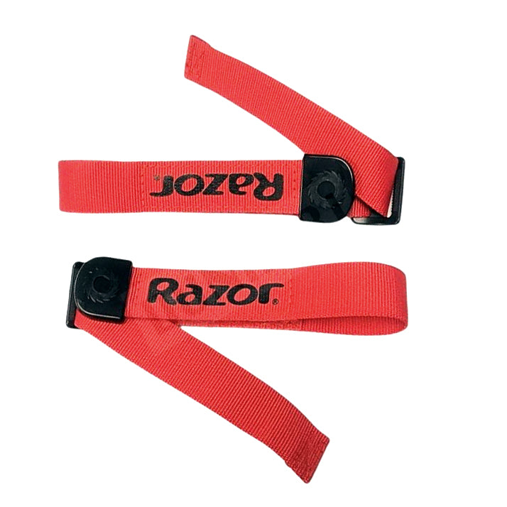 Red Foot Strap for the Razor Turbo Jetts Electric Heel Wheels, featuring a red band with black text, designed to securely attach the Turbo Jetts to the rider's shoes for optimal performance.