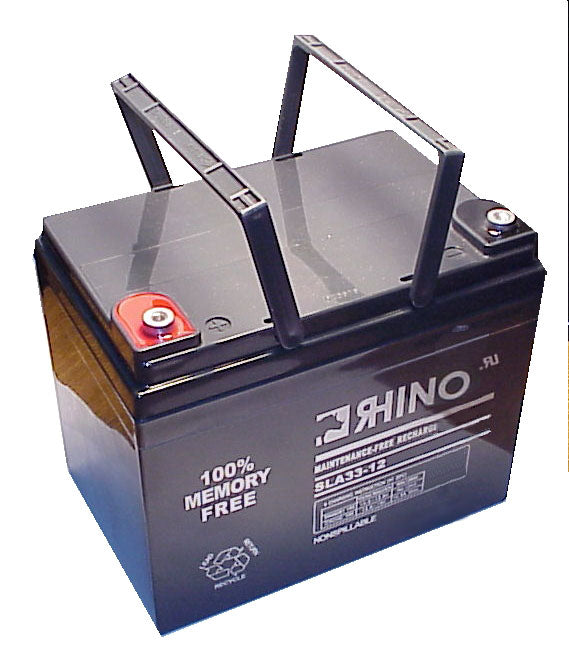 U1 33Ah 12 Volt GEL Mobility Scooter Battery with Screw Terminals, featuring a red and white label and black handles, designed for scooters and power chairs.