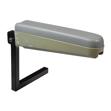 Right Side Armrest Assembly for the Hoveround® MPV4® and MPV5® (Used) in great condition with a grey cover and black base, featuring a visible bolt and metal leg.