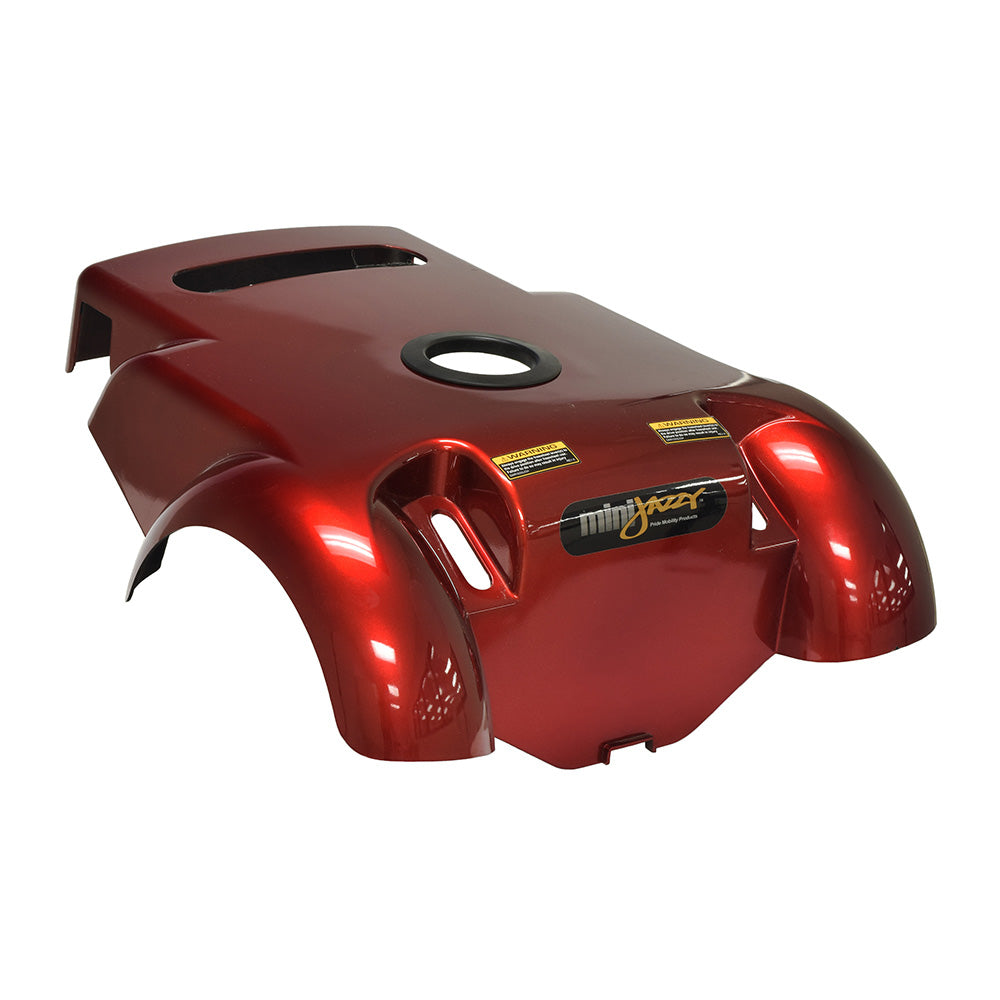 Body Shroud Assembly for the Jazzy 1103 (Used) - A red protective casing with a central hole designed to shield the power chair's electrical and mechanical components from dirt and moisture.