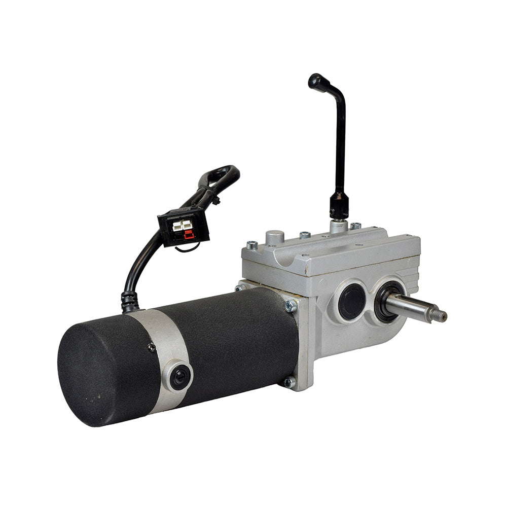 Right Side Motor Assembly for the Jazzy 1103 (Used) featuring a black cylinder and handle, ready for installation, taken from a working model and thoroughly tested for optimal performance.