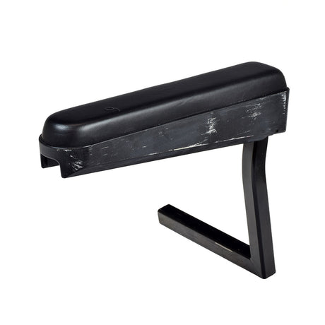 Left Armrest Assembly with Armpad for Jazzy Power Chairs (Used). This black armrest, compatible with various Jazzy models, offers a close-up view showcasing its sturdy build and ergonomic design.