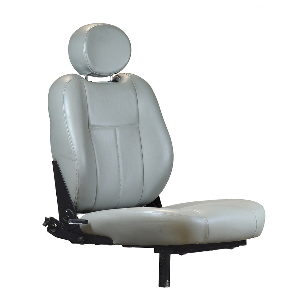 18X20 Hi-Back Deluxe Contour Vinyl Seat Assembly for Pride Scooters and Jazzy Power Chairs (Used), featuring a grey seat with headrest and armrests, ready for installation.